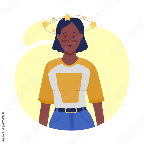 Woman with vertigo semi flat color vector character. Posing figure. Full body person on white. Post covid syndrome isolated modern cartoon style illustration for graphic design and animation