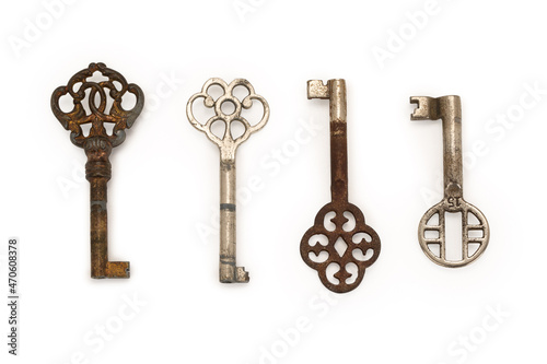 Old vintage keys isolated on white background. Contains clipping path.