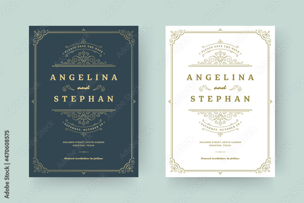 Naklejka premium Wedding invitation and save the date cards flourishes ornaments vignette swirls.