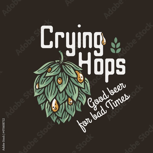 Beer hop with foam drops for print. Original brew design with hop for craft beer bar, pab or brewery