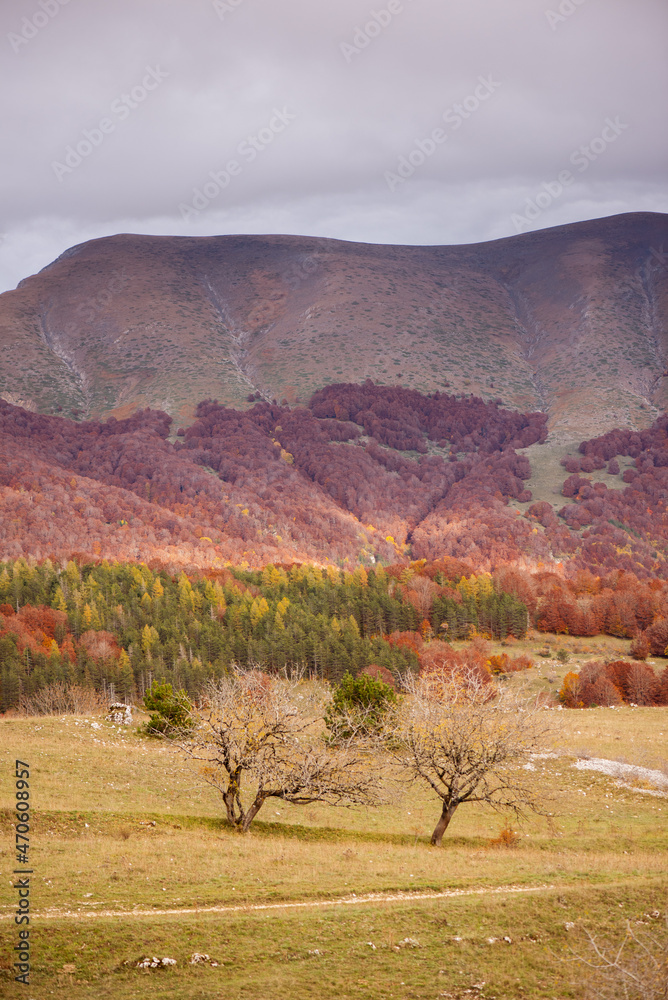 Beautiful mountain landscape of the Abruzzo Lazio and Molise National Park in autumn