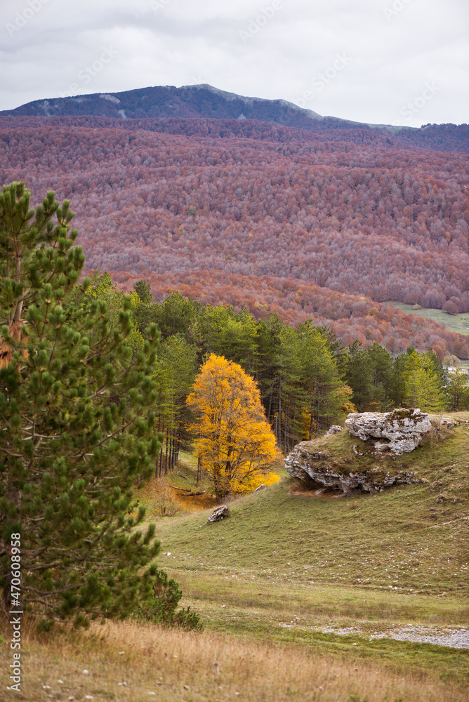 Beautiful mountain landscape of the Abruzzo Lazio and Molise National Park in autumn