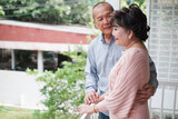 Portrait of nice couple senior asia woman and retirement man