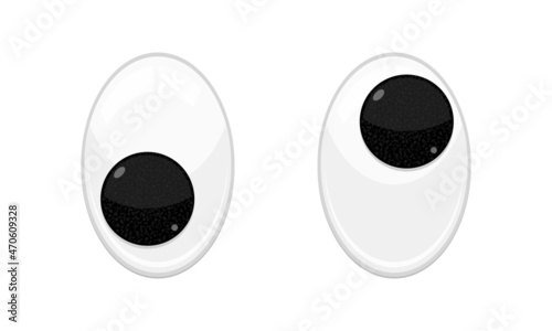 Plastic toy safety wobbly eyes flat style design vector illustration isolated on white background. Funny, googly plastic toy eyeballs for craft dolls and jokes.