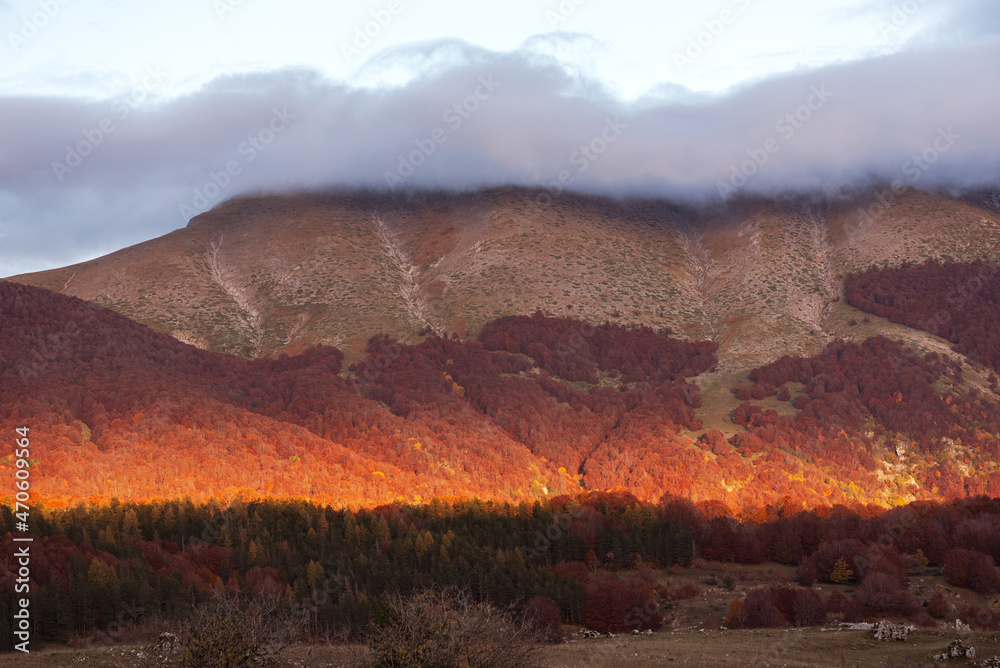 Beautiful mountain landscape of the Abruzzo Lazio and Molise National Park in autumn