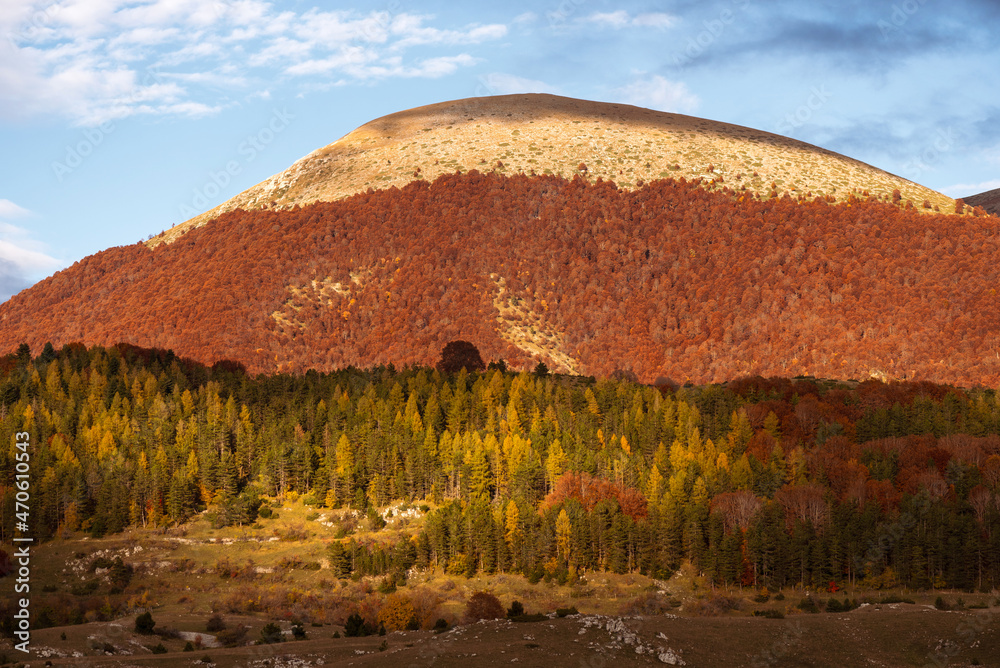 Beautiful mountain landscape of the Abruzzo Lazio and Molise National Park in autumn