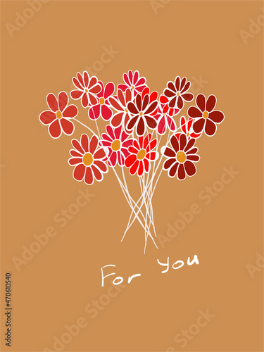 Konstfotografi Postcard with small bouquets of red flowers and the inscription For you