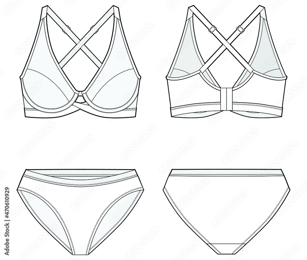 crossback bra and high leg panty womens lingerie vector template Stock ...