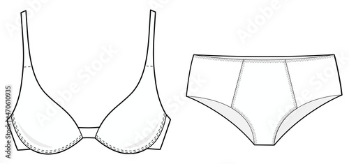 spacer bra and pantie women lingerie set template flat sketch vector illustration