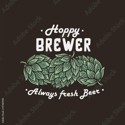Beer hop for print. Original brew design with hop for craft beer bar, pab or brewery