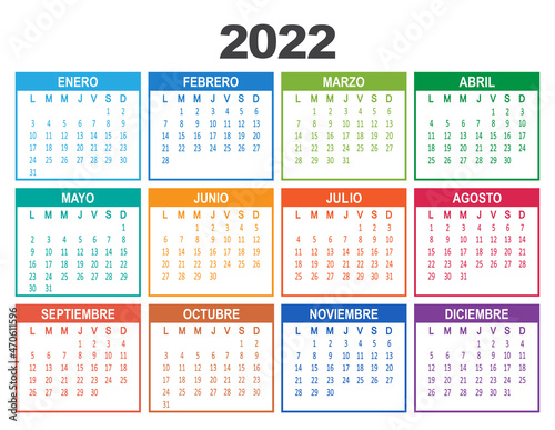 Spanish 2022 year calendar. Week starts on Monday. Vector illustration