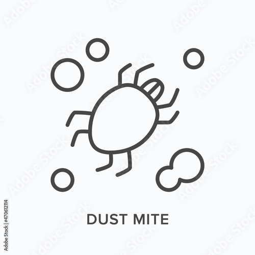 Dust mite flat line icon. Vector outline illustration of bug. Black thin linear pictogram for ectoparasite photo