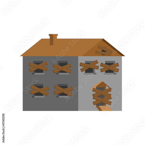Abandoned house with boarded up windows. vector illustration