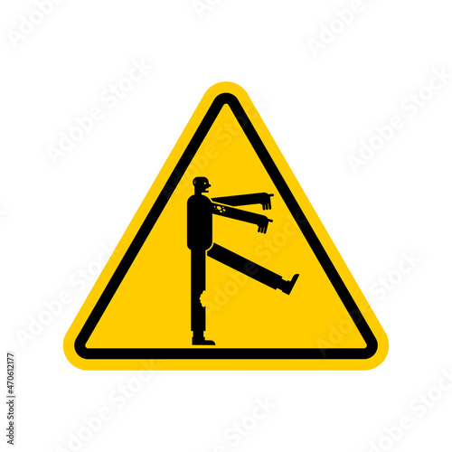 Attention Zombie. Caution zombi. Yellow triangle road sign