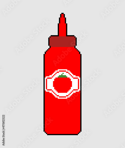 Ketchup bottle pixel art. Packing ketchup pixelated. 8bit illustration