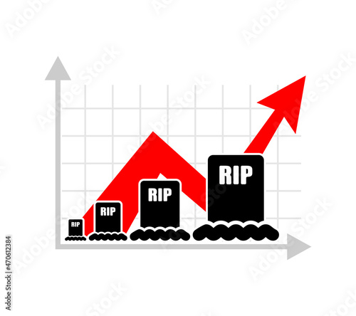 Graph of growth of mortality of population. Growing graves. Analytical illustration for infographics photo