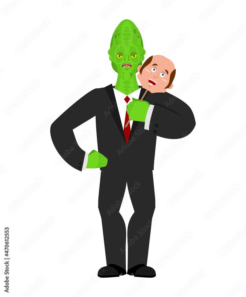 Reptilian disguised as human. Alien land invaders. Reptilian conspiracy  theory. reptiloid humanoid beings from another planet with green skin.  theory secret government of reptilians Векторный объект Stock | Adobe Stock