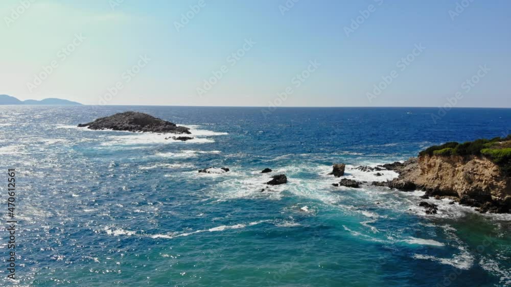 Rocky Headland And The Off Shore Sea Rocks Of Jerusalem Beach In Erisos, Kefalonia, Greece. aerial Rocky Headland And The Off Shore Sea Rocks Of Jerusalem Beach In Erisos, Kefalonia, Greece. aerial