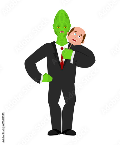 Reptilian disguised as human. Alien land invaders. Reptilian conspiracy theory. reptiloid humanoid beings from another planet with green skin. theory secret government of reptilians
