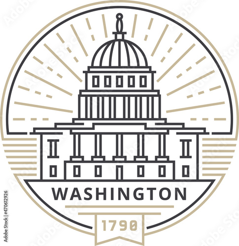 Linear Capitol Building in Washington against the background of the sun in the form of an emblem (ID: 470612926)