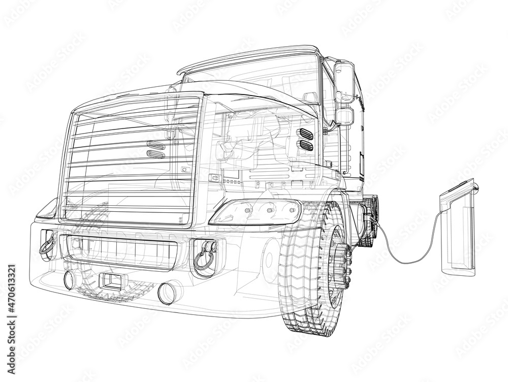 Fototapeta premium Electric Truck Charging Station Sketch