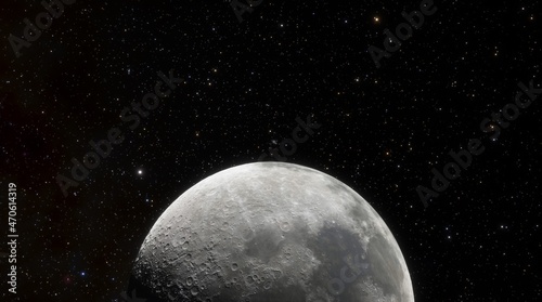 Foto Moon in outer space against the background of stars, planets, galaxies and nebulae