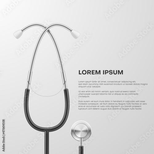 Medical realistic background with stethoscope place for text vector illustration. Healthcare promo