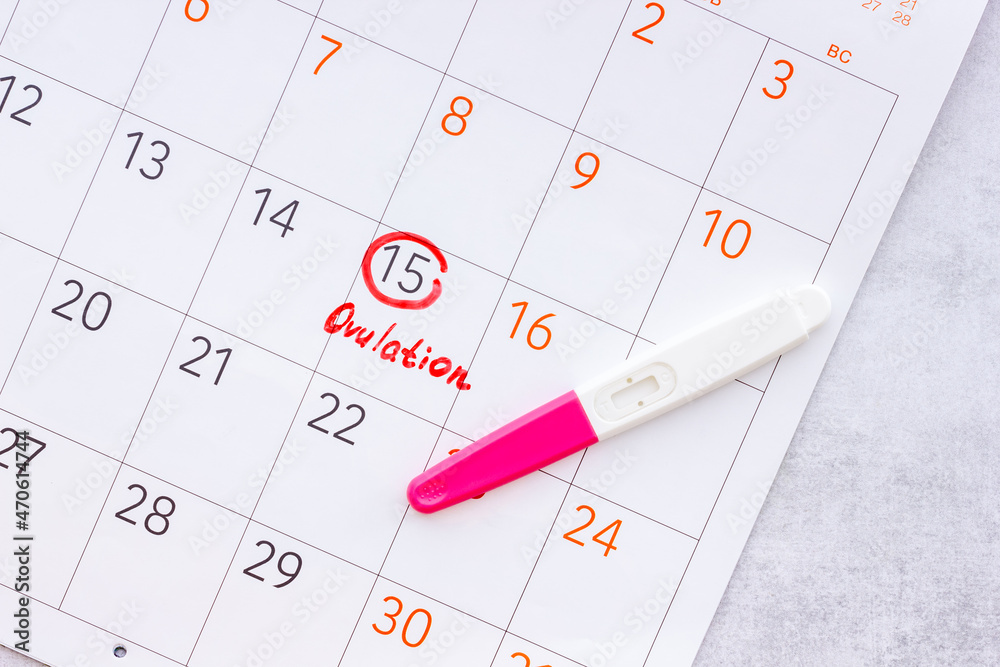 Ovulation day mark in calendar with ovulation home test Ovulation day mark in calendar with ovulation home test