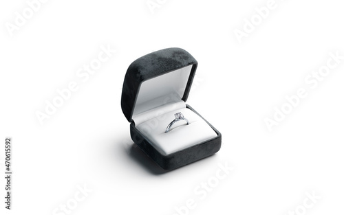 Blank black box with silver diamond ring stand mockup, isolated