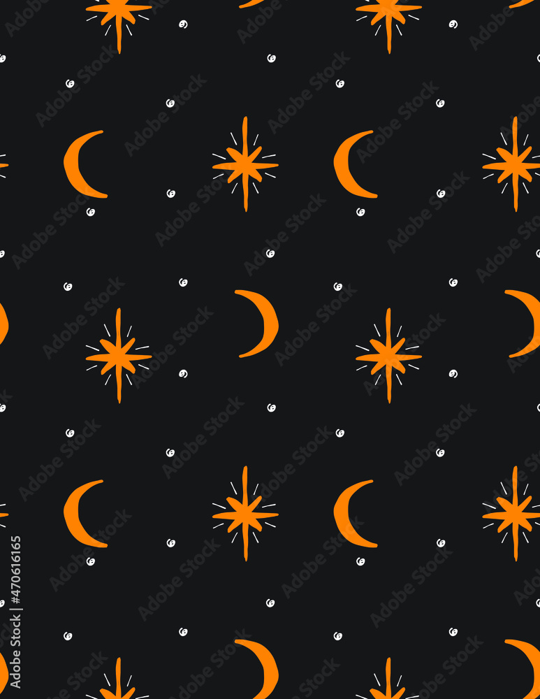 Hand Drawn Stars seamless pattern. Vector illustration for printing, fabric, textile, manufacturing, wallpapers.