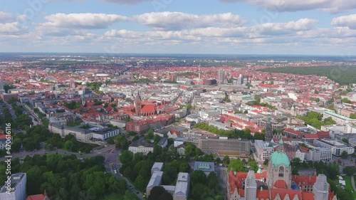 Hanover: Aerial view of city in Germany and capital of Lower Saxony in summer - landscape panorama of Europe from above photo