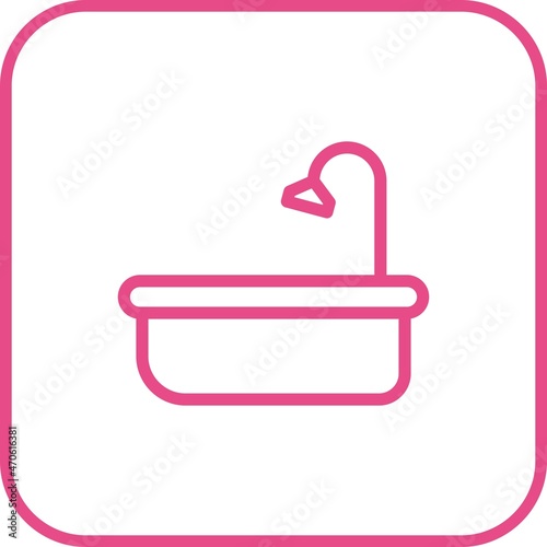 Bathtub Line Round Corner Vector Icon Design