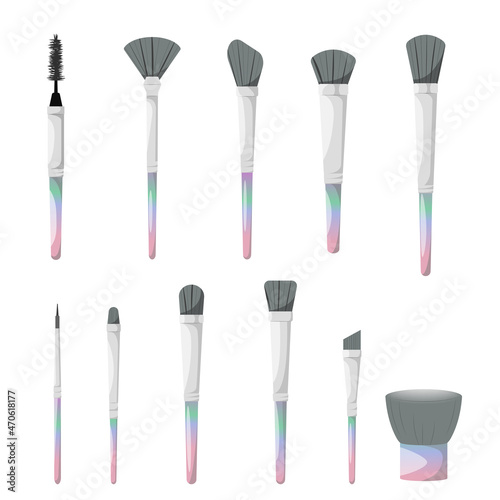 Vector illustration with makeup brushes in flat style.