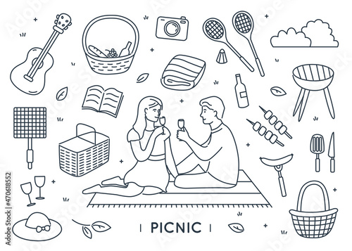 Picnic doodle elements set.