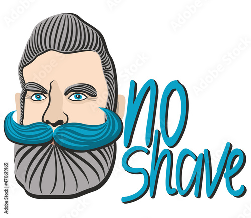Vector isolated illustration of man with moustache and beard. Movember. Concept against prostate cancer. No shave november.