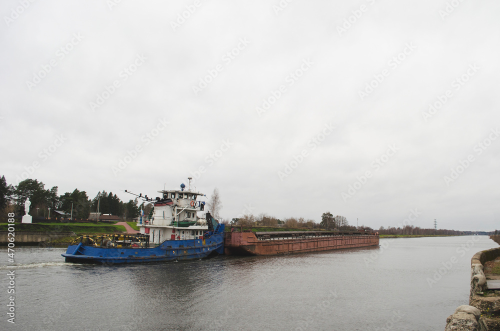 Barge sailing on the Moscow Canal