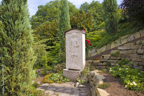 Garden in Archangelo-Mikhailovsky Zverinetsky cave monastery - a cave monastery in Kyiv, Ukraine