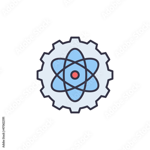 Cogwheel with Atom vector Nuclear concept creative icon