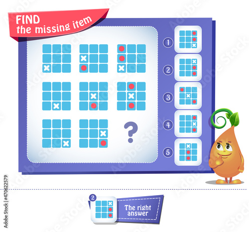 educational game for kids and adults, puzzle. development of logic, iq. Task brainteaser find the missing item