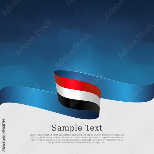 Yemen flag background. National yemeni patriotic banner, poster. Business booklet. Yemen flag wavy ribbon on blue white background. State flyer, cover. Vector tricolor brochure design
