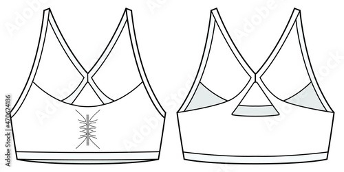 womens cross back yoga bra Utility support bra fashion flat sketch vector illustration
