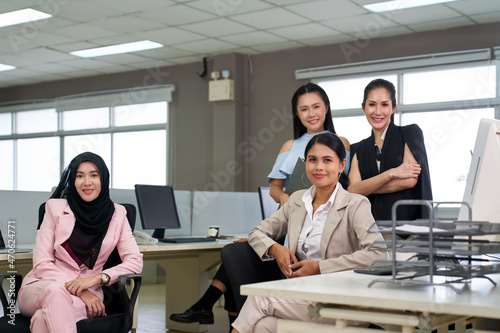 Businesswomen team relax and confidence action in breaking time at business office