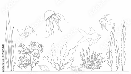 sea one continuous line, vector, isolated