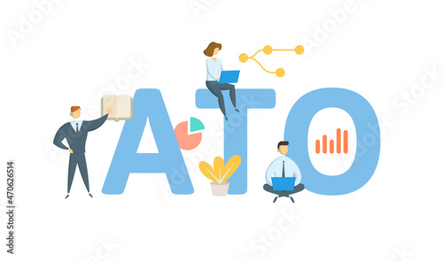 ATO, Asset Turnover. Concept with keyword, people and icons. Flat vector illustration. Isolated on white.