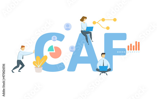 CAF, Centralized Authorization File. Concept with keyword, people and icons. Flat vector illustration. Isolated on white. photo