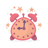 Clock. Simple cartoon style drawing alarm clock and stars. Time concept illustration. Part of set.