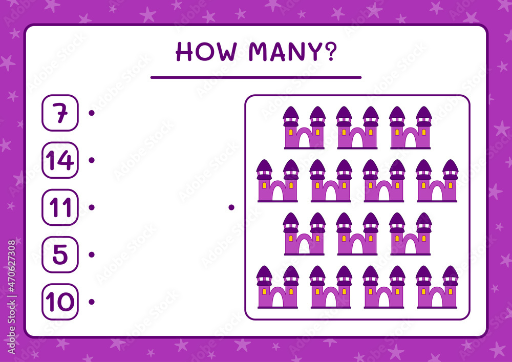 How many Castle, game for children. Vector illustration, printable worksheet How many Castle, game for children. Vector illustration, printable worksheet