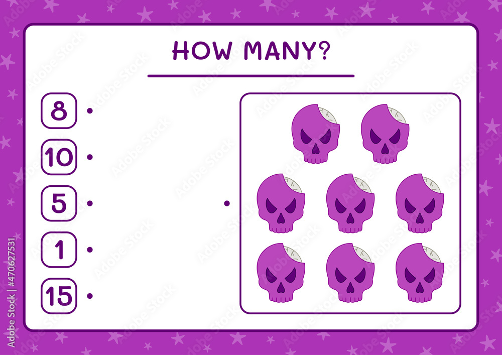 Obraz premium How many Skull, game for children. Vector illustration, printable worksheet
