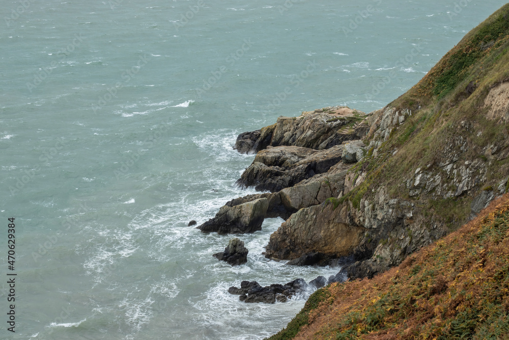 The Peninsula of Howth Head, Dublin, Seashore of  cliffs, bays and rocks landscape, dangerouse cliffs, spectacular views in Ireland 