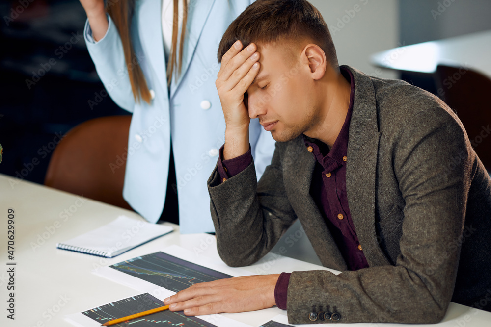 Fototapeta premium Upset man is thinking about failed deal.